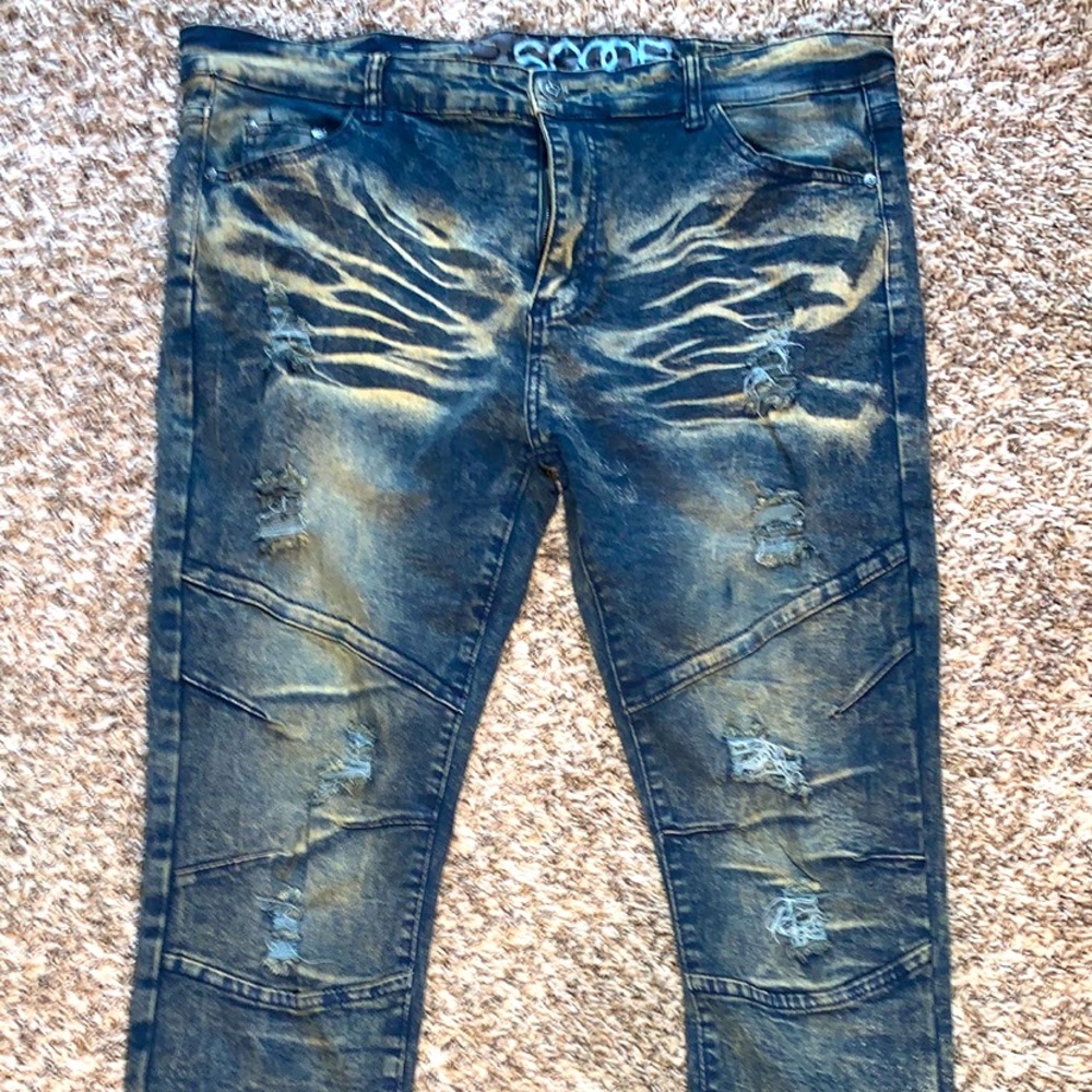 Mens distressed skinny moto jeans 38X32